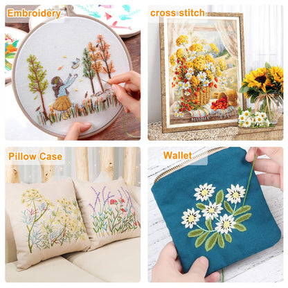 Inscraft 403 Pack Embroidery Floss Set, 250 Colors Cross Stitch Friendship Bracelet Thread with 153 Pcs Cross Stitch Tool, 4-Tier Transparent Box for Storage