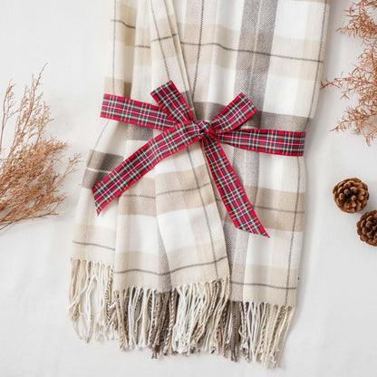 BATTILO HOME Fall Plaid Throw Blanket for Couch, Farmhouse Checkered Decor Throw, Lightweight Beige Throw Blankets for Bed Sofa Neutral Fall Decor, 50"x60"