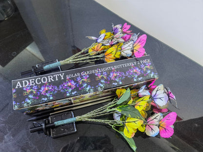 Adecorty Solar Garden Lights Outdoor Waterproof Decorative Solar Lights Outdoor 2 Pack with 44 LED 34 Butterfly Flower Garden Decor Yard Patio Lawn, Gifts for Mother's Day Mom Women