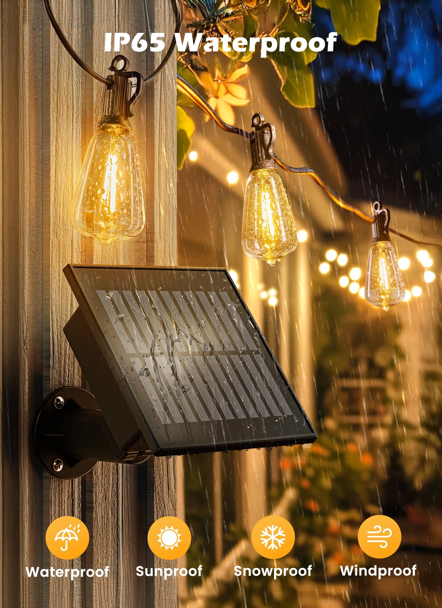 Brightown Outdoor Solar String Lights Waterproof 58FT with 25 Shatterproof ST38 LED Bulbs, 2700K Solar Lights Outdoor with Remote, Solar String Lights for Outside, Camping, Yard, Party Decor