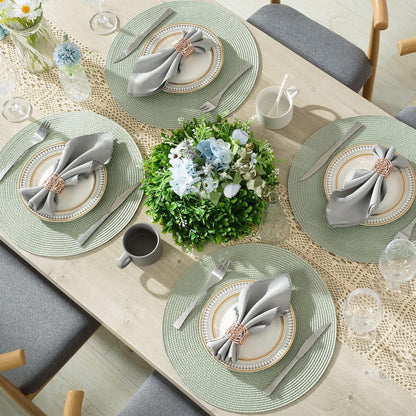 AHHFSMEI Round Braided Placemats 15 Inch Round Table Mats for Dining Tables Woven Heat Resistant Place mats Set of 6 (Fog Green)