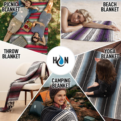 Authentic Large Handwoven Mexican Blanket - Soft Yoga Blankets - Durable Serape - Lightweight Falsa Blanket, Beach, Camping, Picnic, Equestrian Saddle, Outdoor Blankets 70"x50" - Sand