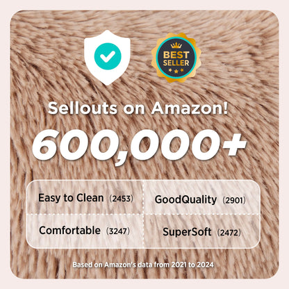 Bedsure Calming Dog Bed Medium Size Dog - Donut Washable Medium Pet Bed, 30 inches Anti-Slip Round Fluffy Plush Faux Fur Cat Bed, Fits up to 45 lbs Pets, Camel