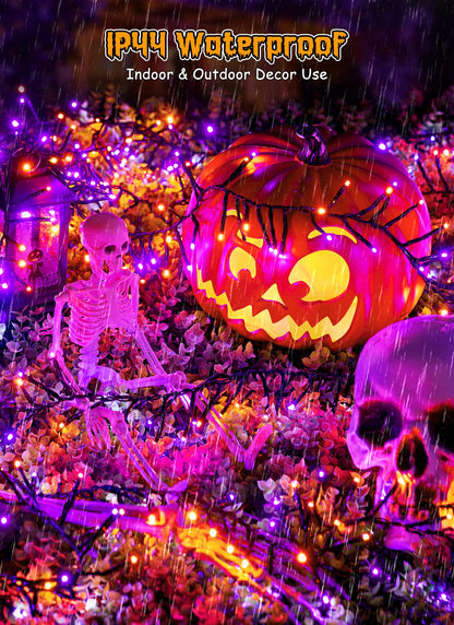 Brightown Battery Operated Halloween Lights Outdoor, 10FT 120 LED Orange and Purple Halloween Cluster Lights with Timer, 8 Modes Waterproof Twinkle Fairy String Lights for Indoor Decorations