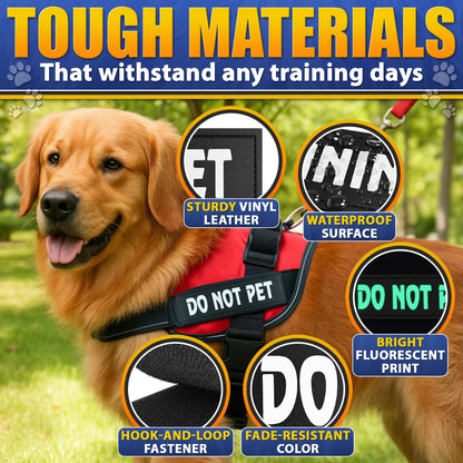 6Pcs Service Dog Patches 6.2x1.9'' - Reflective Do Not Pet Patch & In Training Service Dog Patch Set with Variable Text, Secure Attachment with Hook & Loop Fasteners, Security & Therapy Animal Patches
