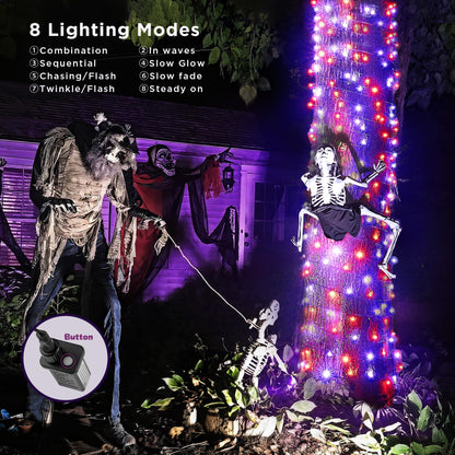 BlcTec Halloween Lights 300 LED 108FT Halloween String Lights with 8 Modes, UL Certified, Connectable, Waterproof, Timer for Outdoor Indoor Yard, Porch, Trees, Haunted House Decorations, Orange Purple