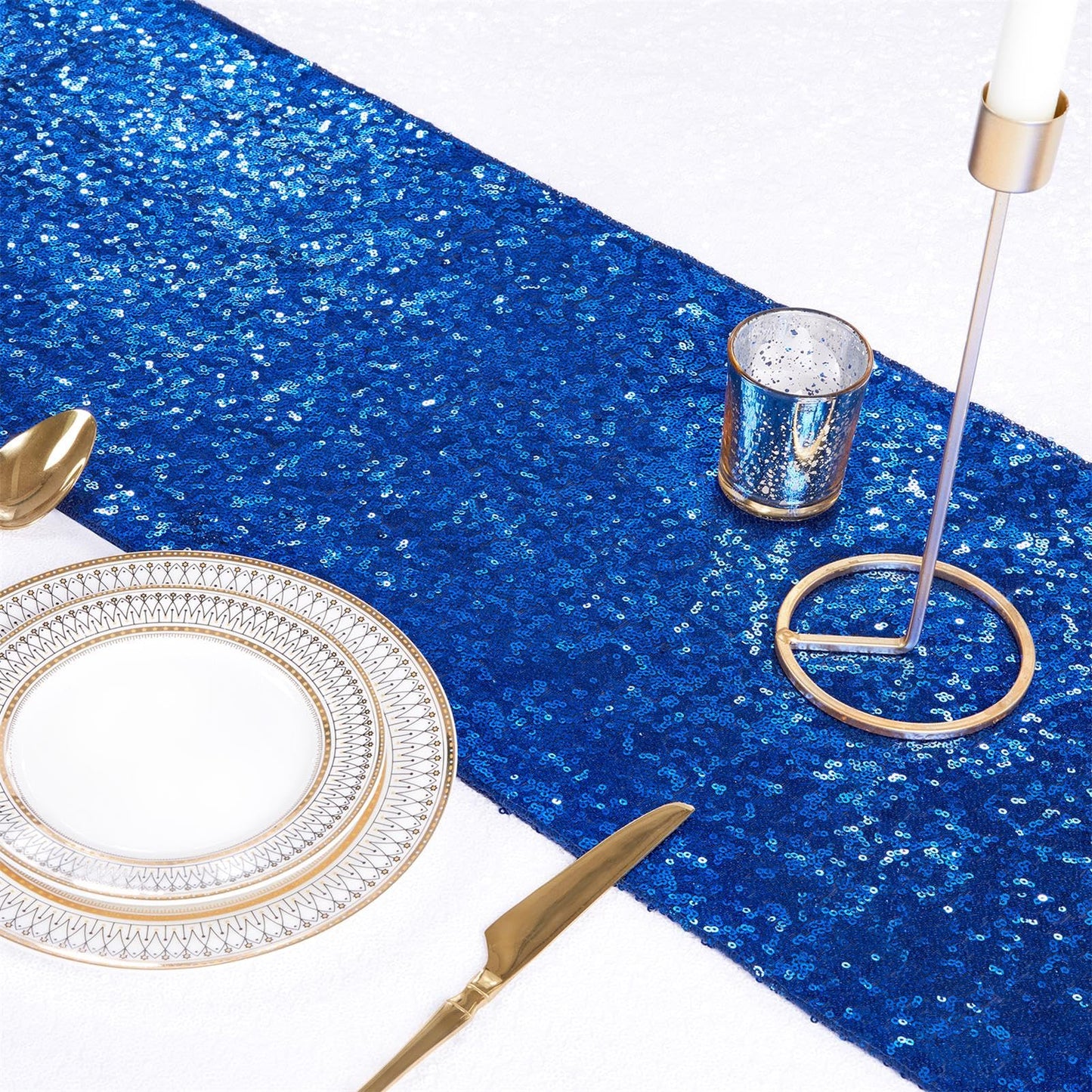 B-COOL Royal Blue Table Runner 12 Pack 12x72Inch Glitter Decoration Sparkly Fabric for Graduation Holiday Birthday Outdoor Dining Table Centerpieces