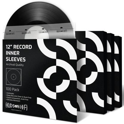 Hudson Hi-Fi Anti-Static Vinyl Record Inner Sleeves 100 Pack - Durable Clear Disc Sleeves- Protect Your LP Albums from Scratches, Dust & Dirt - Acid-Free Rice Paper Interior Disc Covers