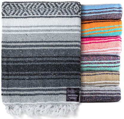 Benevolence LA Authentic Handwoven Mexican Blanket | Yoga Blankets, Outdoor, Picnic, Beach, Camping | Equestrian Saddle | Serape 50x70 inches - Gray, Pack of 1