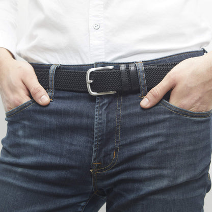 Amazon Essentials Men's Stretch Woven Braid Belt, Black, 34