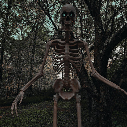 Haunted Hill Farm Motion-Activated 8-Ft. Tall Towering Skeleton, Plug-in Talking Scare Prop Animatronic for Indoor or Covered Outdoor Creepy Halloween Decoration
