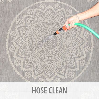 CAMILSON Outdoor Rug 5x7 Modern Area Rugs for Indoor and Outdoor Patios and Porches - Waterproof, Washable, Non-Shedding, Easy-to-Clean Outside Carpet (5 x 7, Medallion - Grey/White)