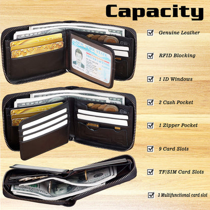 Admetus Wallet for Men Zipper Leather Wallet for Men Bifold RFID Blocking Card Holder black10
