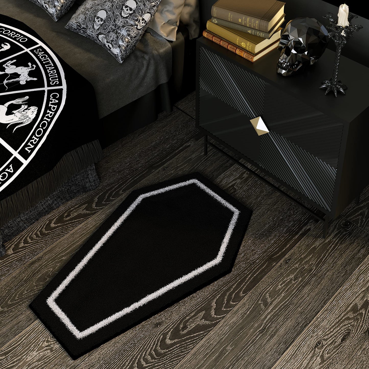 WITTIZA Coffin Bath Mat Halloween Rug - Black Gothic Home Decor for Bathroom Bedroom Kitchen Room Coffins Door Horror Gift Spooky Gifts Wednesday Addams