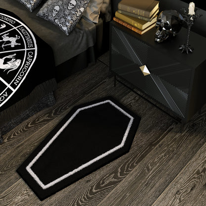 WITTIZA Coffin Bath Mat Halloween Rug - Black Gothic Home Decor for Bathroom Bedroom Kitchen Room Coffins Door Horror Gift Spooky Gifts Wednesday Addams