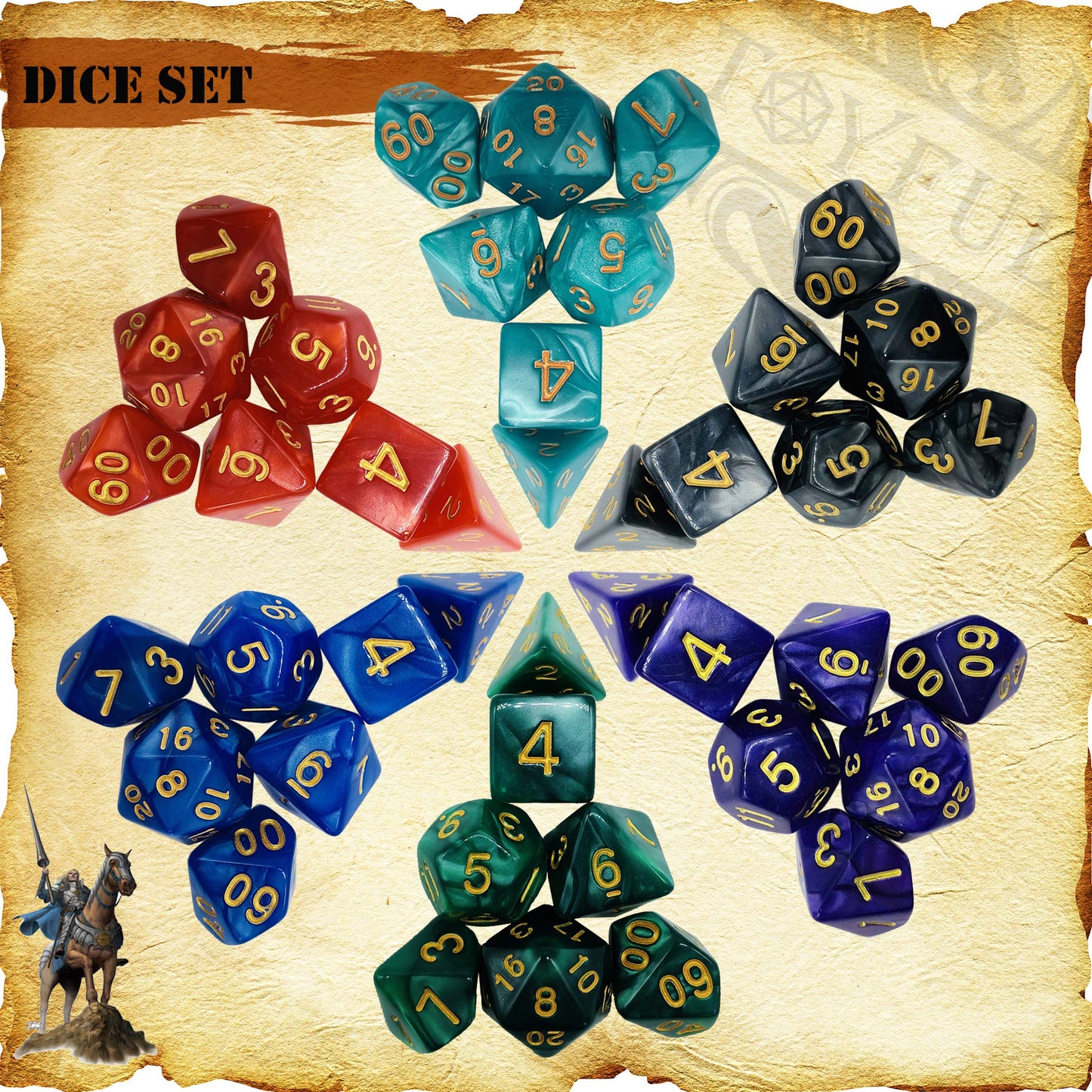 6 Sets DND Dice Polyhedral Dice Dungeons and Dragons Rolling Dice for RPG MTG Table Games Dice Bulk with Free Six Drawstring Bags and PU Leather D&D Dice Tray