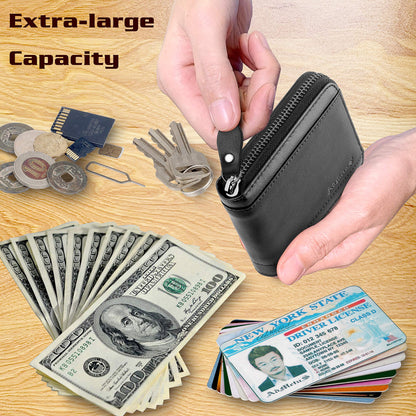 Admetus Wallet for Men Zipper Leather Wallet for Men Bifold RFID Blocking Card Holder black10