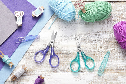 Beaditive Detail Craft Scissors Set (2 Pc.) Curved and Straight, Sharp, Compact | Sewing, Embroidery, Paper Cutting, Crafting | Stainless Steel | Protective Cover (Green)