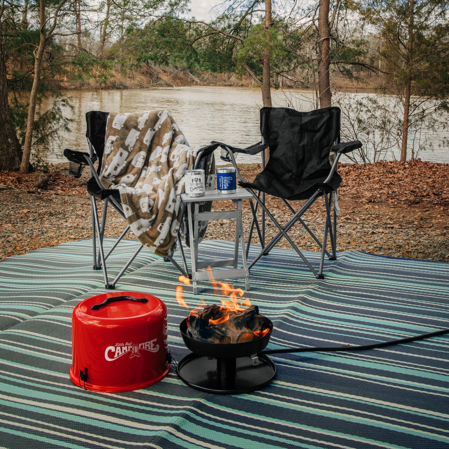 Camco Aluminum Small Outdoor Side Table - Folding Camping Table Supports Up to 130lb - Features Durable Aluminum Construction - Collapses for Easy RV Storage - (51890)